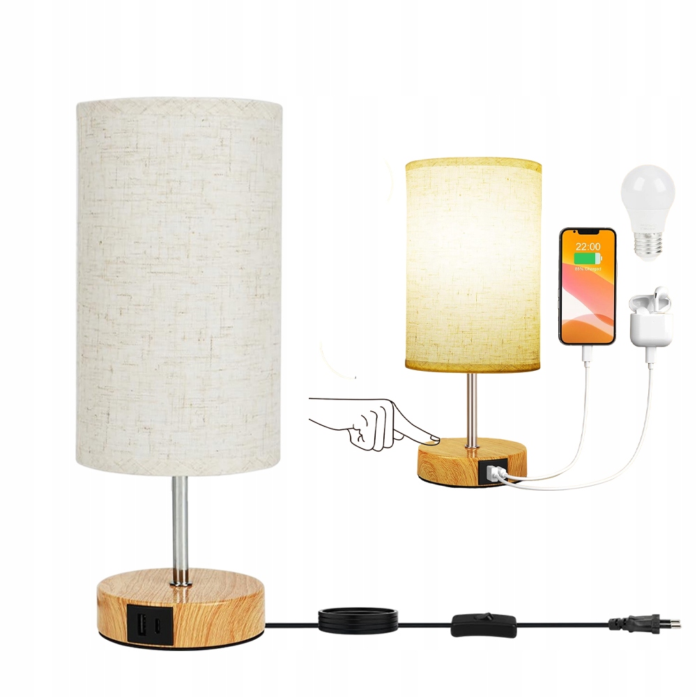Noční Lampa Led Stolní Lampa Bílá Usb E27 5W 3000K