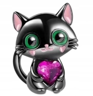 Charms kot kotek czarny serce srebro 925