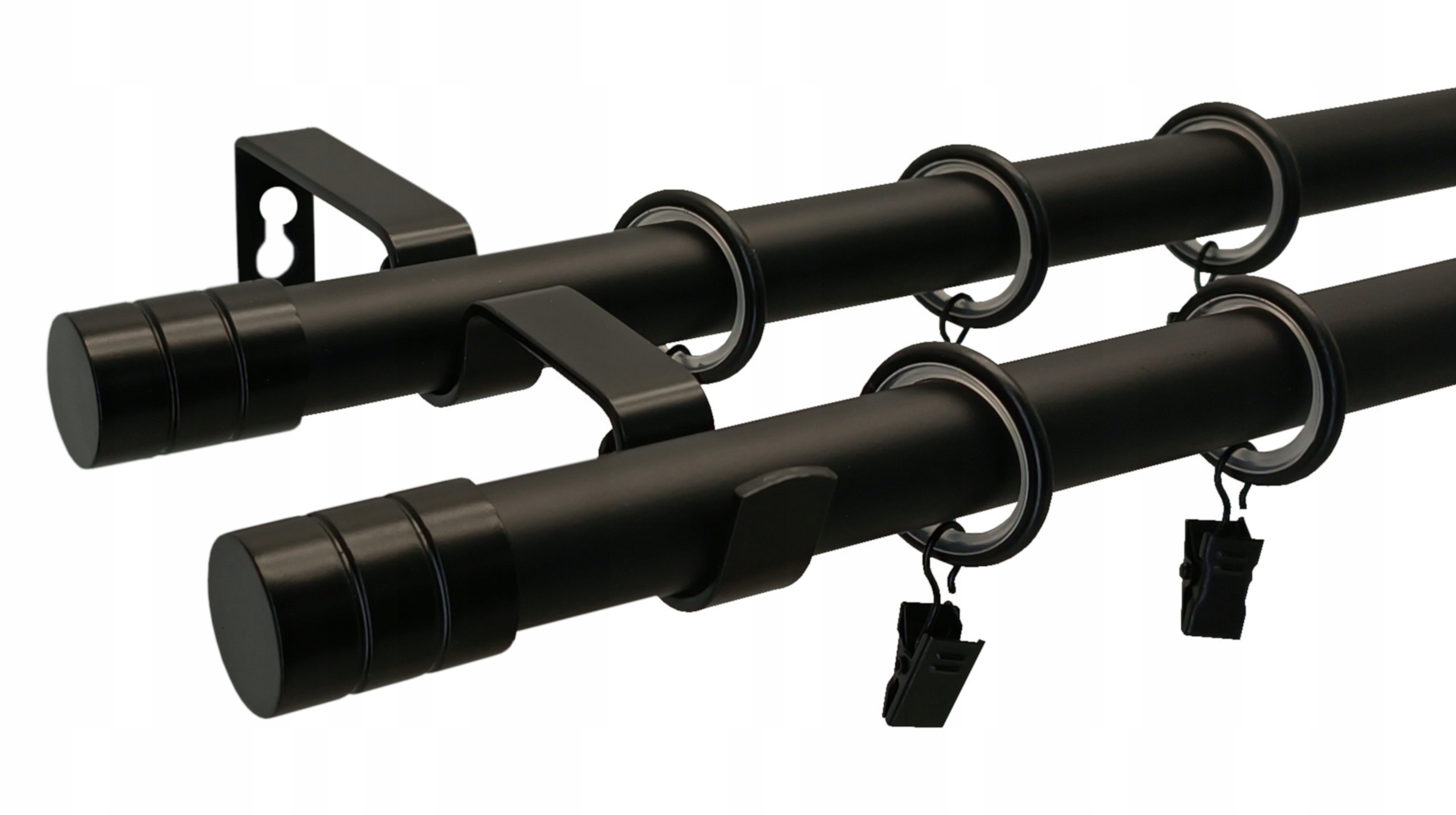 Garnýž Dvojitá Kovový loft černý mat mix koncovek 19+19 mm 320 cm