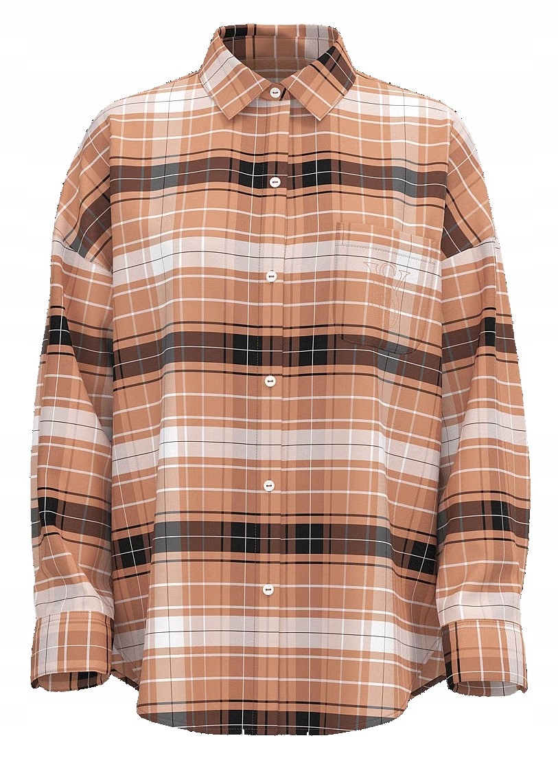 Pyžamová košile z modalu a bavlny Victoria's Secret, hnědá kostkovaná, velikost Xs (s)