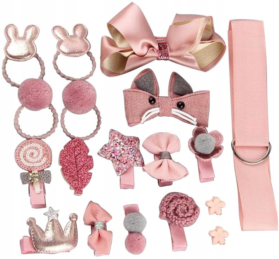 ZESTAW DLA DZIEWCZYNKI SPINKI GUMKA PUDEŁKO OZDOBY GUMKI DLA DZIECI PREZENT Model Zestaw gumek z kokardą róże i fiolety