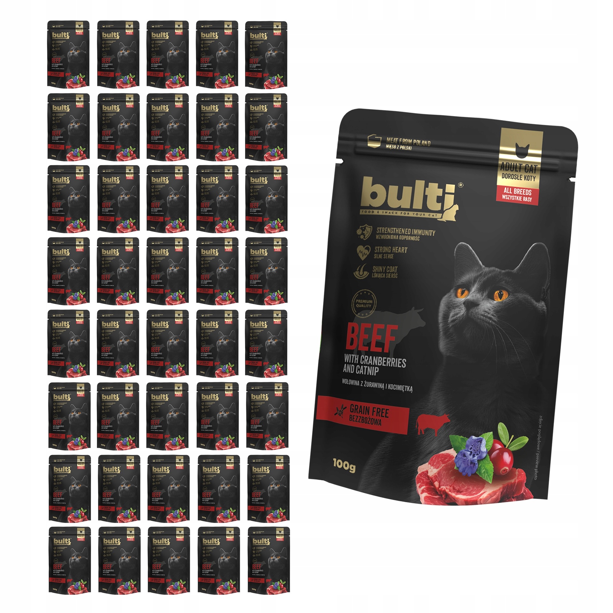 Bulti Superfood mokré krmivo pro kočky Hovězí maso Brusinky a Kočičí máta 40x100 g