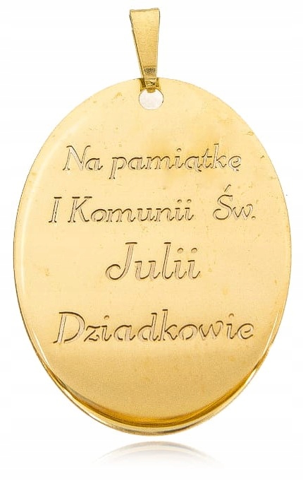Złota zawieszka 585 Twój tekst komunia urodziny