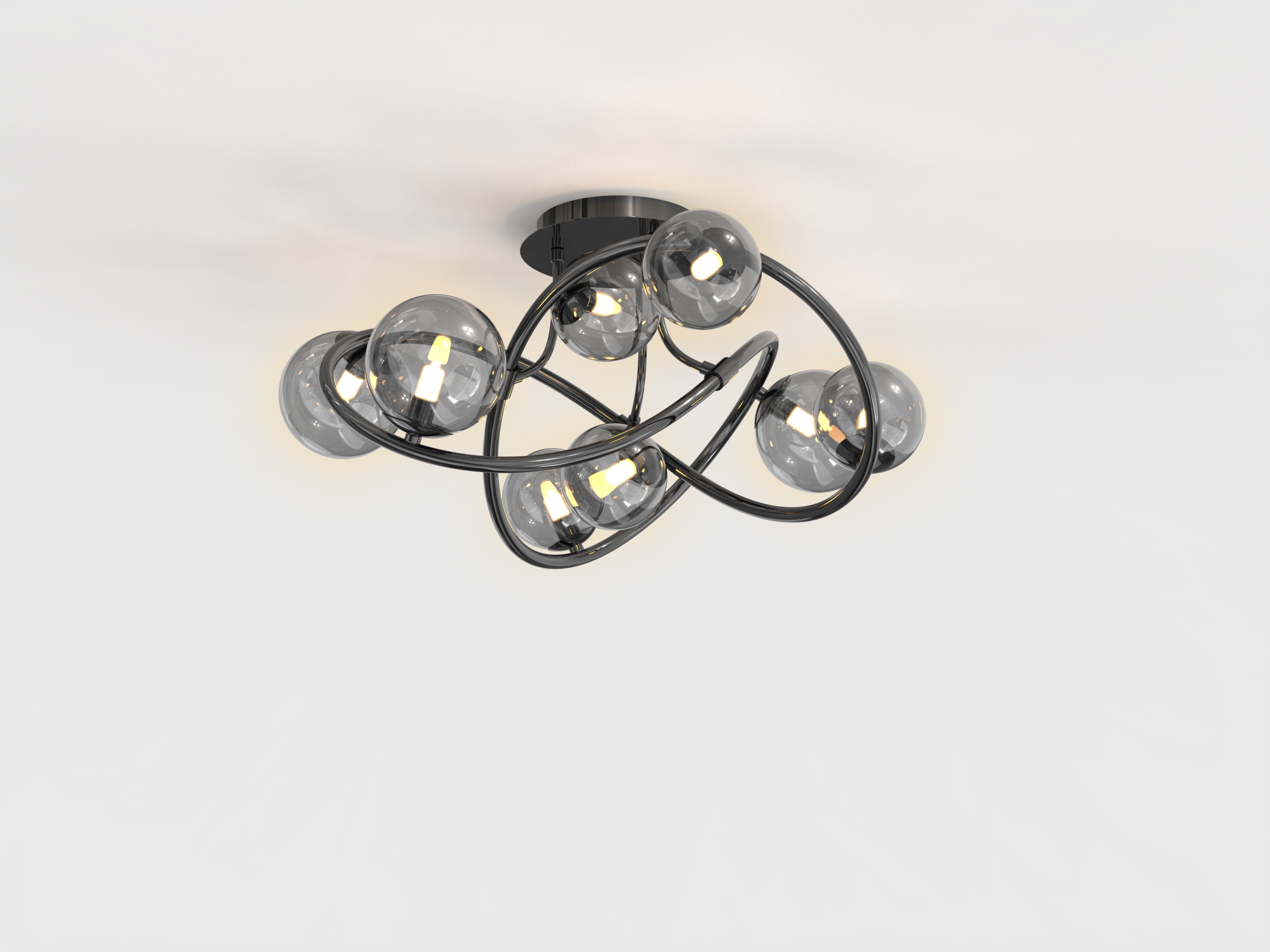 Elegantná stropná lampa Nancy s 8 svetelnými zdrojmi v čiernom chróme