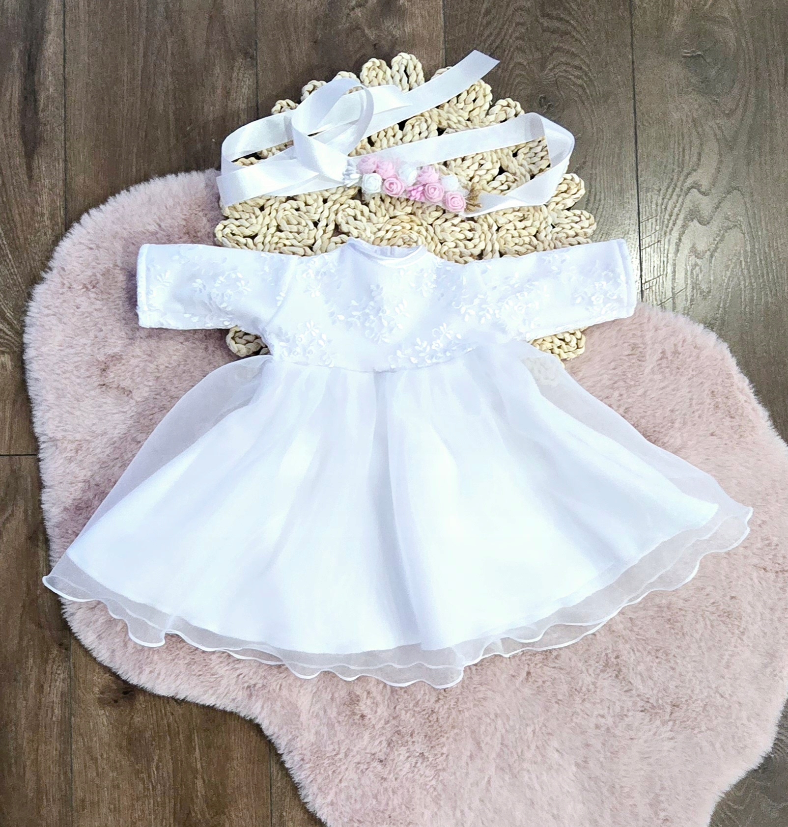 Zimowe UBRANKO do CHRZTU Komplet 80/86 Liwia 4 częściowe Płeć Dziewczynki