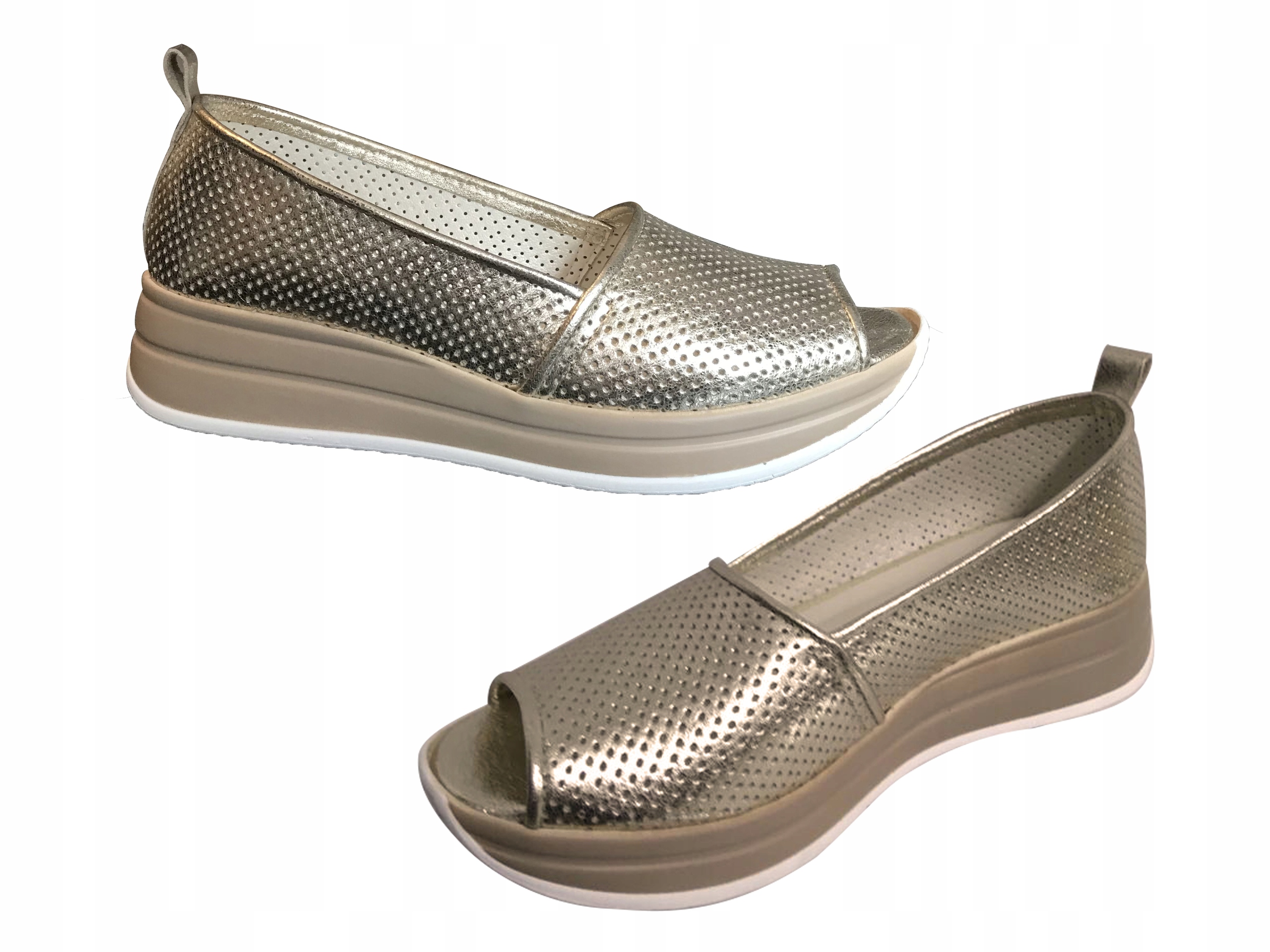 Skórzane sandały na platformie z dziurkami ażurowe