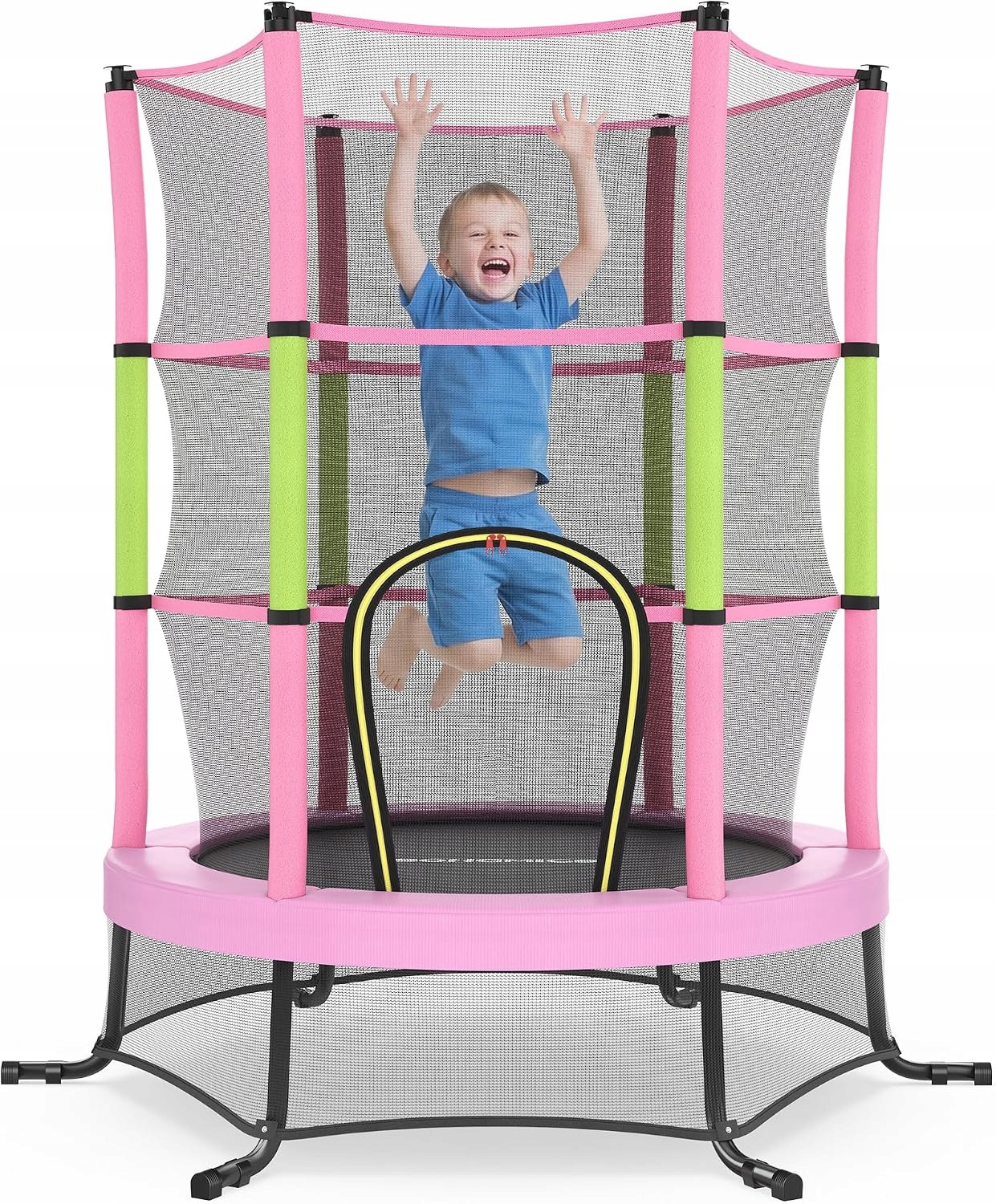 Songmics Trampolina dla dzieci z siatką 174 x 174 x 189 cm różowa