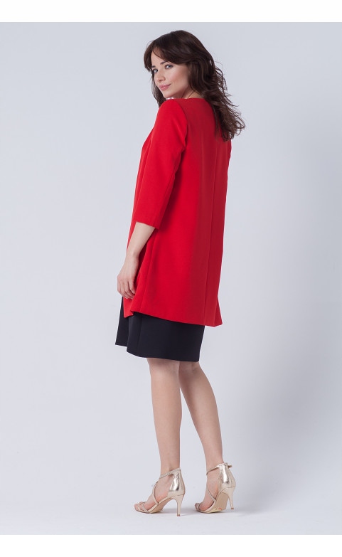 WIZYTOWY PŁASZCZ DŁUGI PROSTY ŻAKIET CZERWONY 34 Rozmiar 34