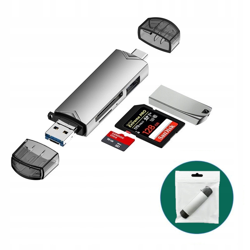 Czytnik kart pamięci 6w1 USB 3.0 USB-C MicroSD SD