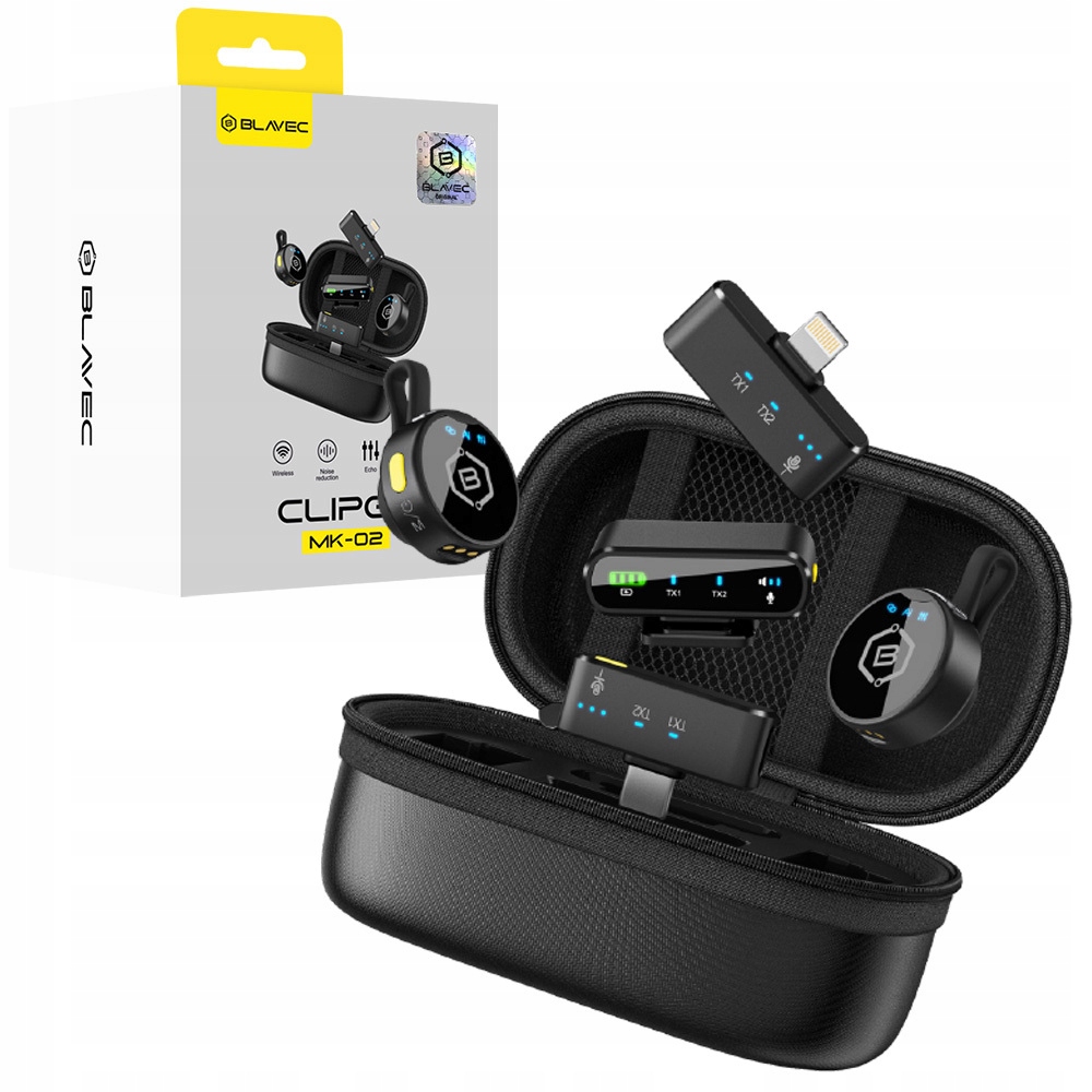 2x Bezdrátový kravatový mikrofon pro telefon a fotoaparát Pouzdro pro nabíjení přes Usb-c