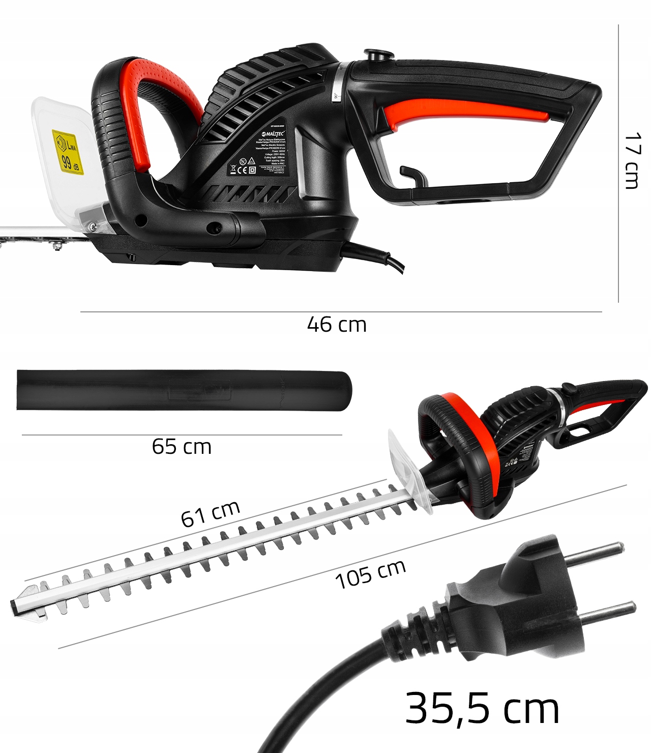 NOŻYCE DO ŻYWOPŁOTU ELEKTRYCZNE PRZYCINANIA CIĘCIA GAŁĘZI LASER 61CM 1800W Marka Maltec