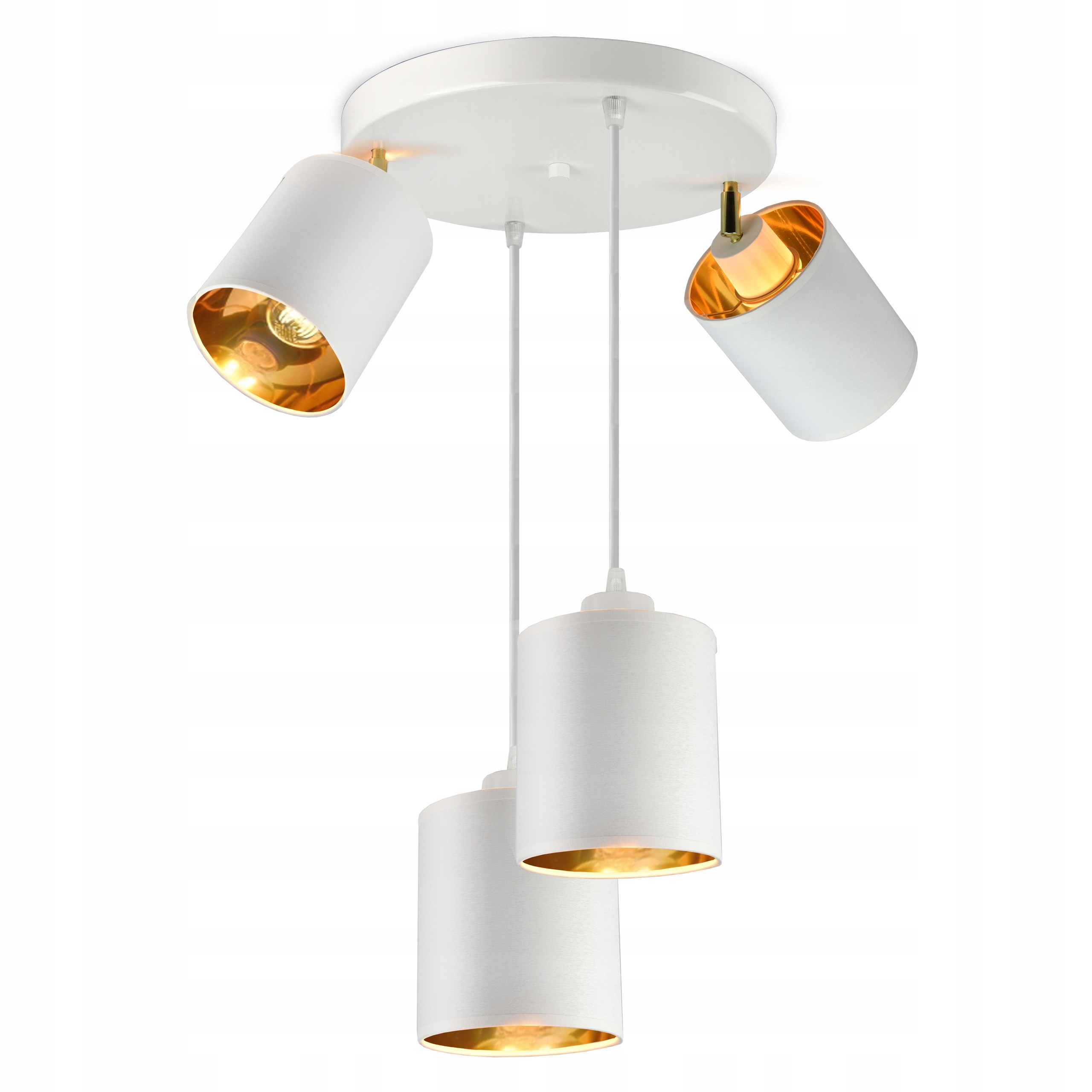 

Lampa Plafon Żyrandol Ruchome Abażury Biały Złoty