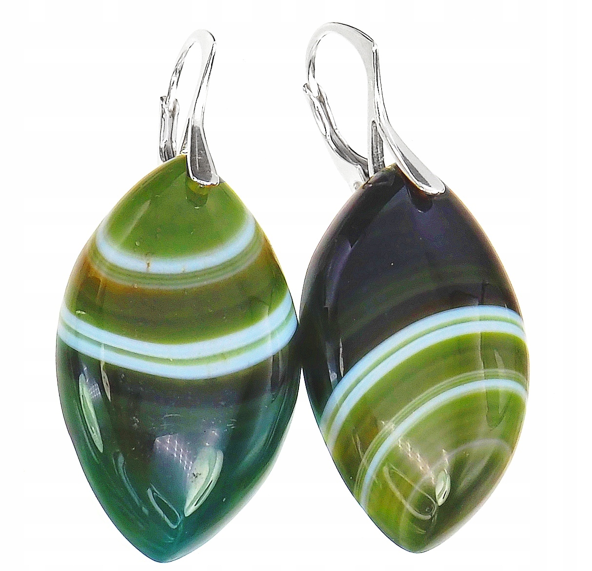 Achát Zelený Výjimečné Náušnice Stříbro