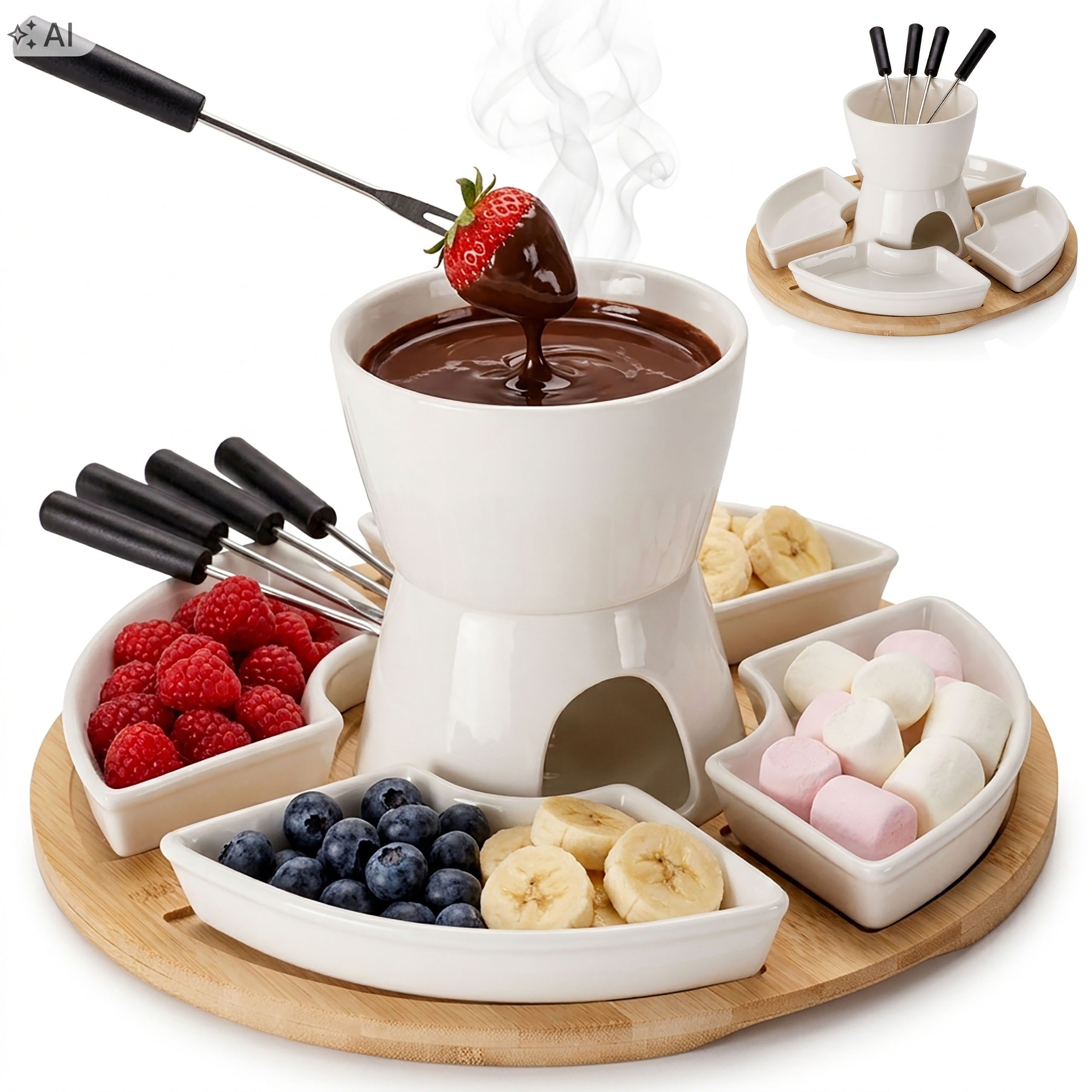 Sada na čokoládové fondue, keramický ohřívač, 4 vidličky