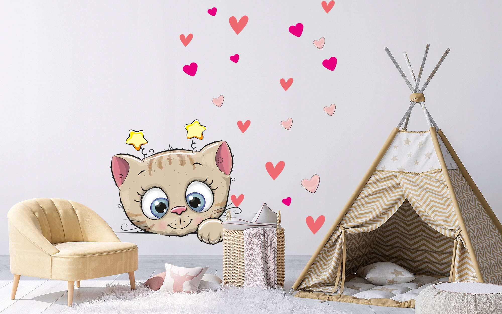 XL DUŻA Naklejka na ścianę KOTEK SERCA 57x43 Długość 57 cm