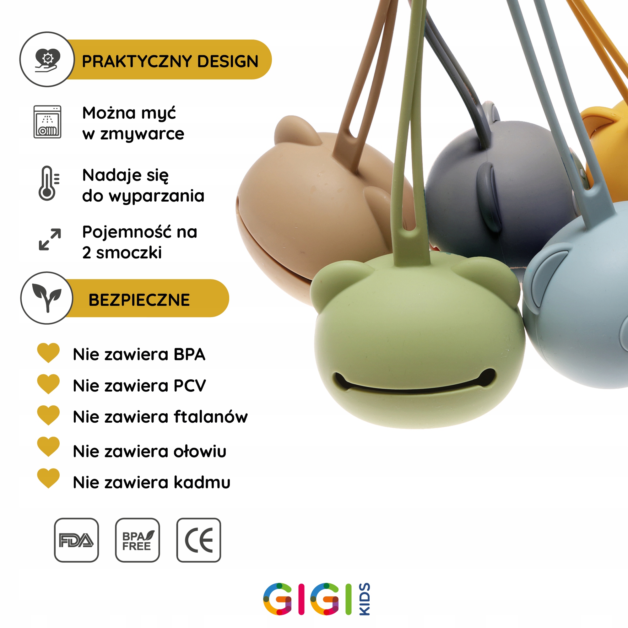 Etui pojemnik na smoczek silikonowy miś opakowanie zawieszka brąz Panda 0m+ Marka Gigi Kids