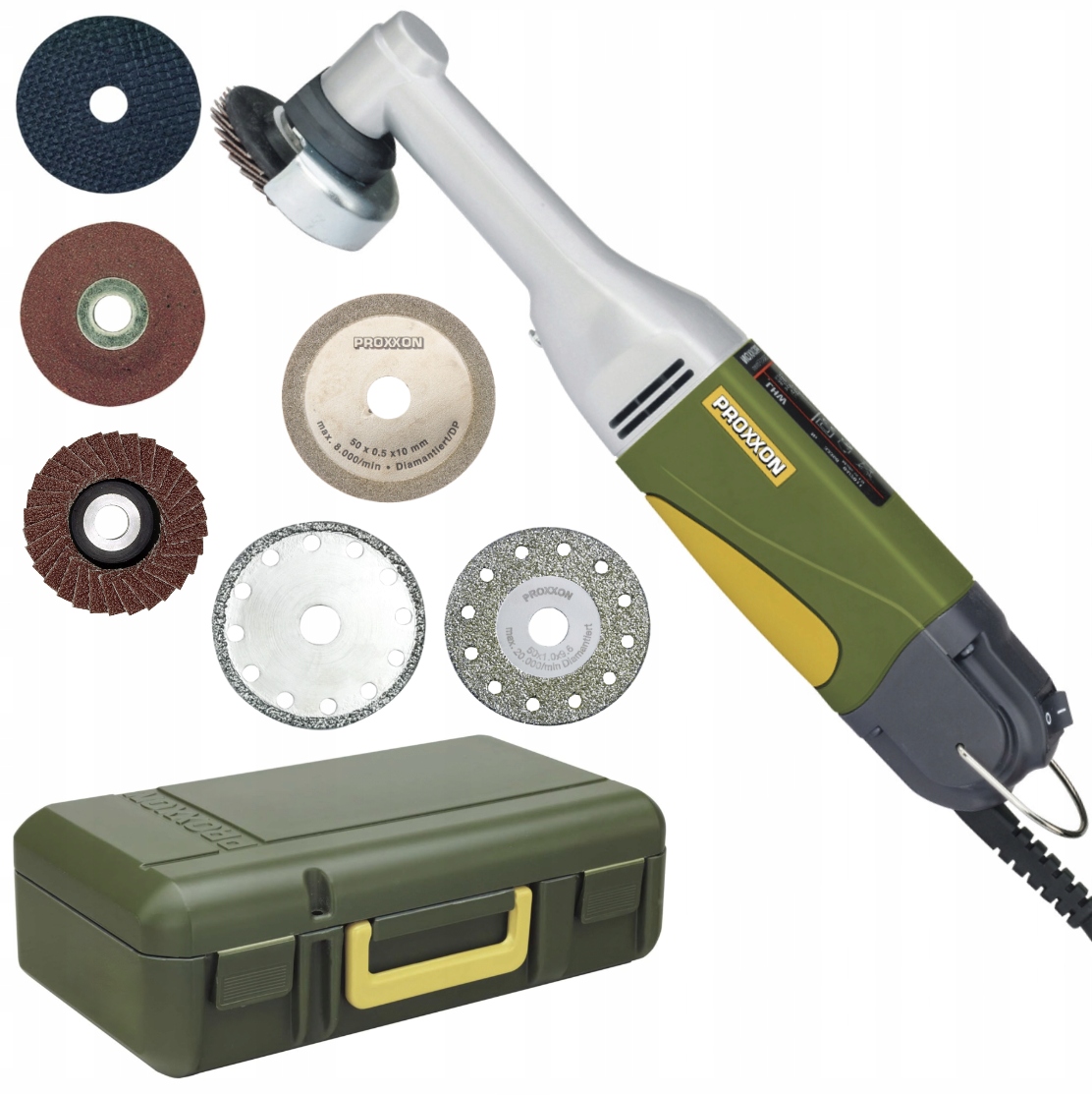 Proxxon 28 547 Szlifierka kątowa Lhw z długą szyjką 6 tarcz, walizka