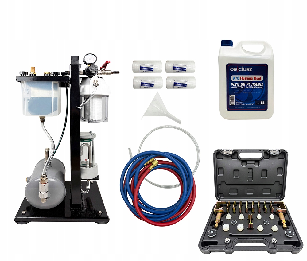 Zařízení pro oplachování klimatizace A/c BearCool adaptéry kapalina 5L