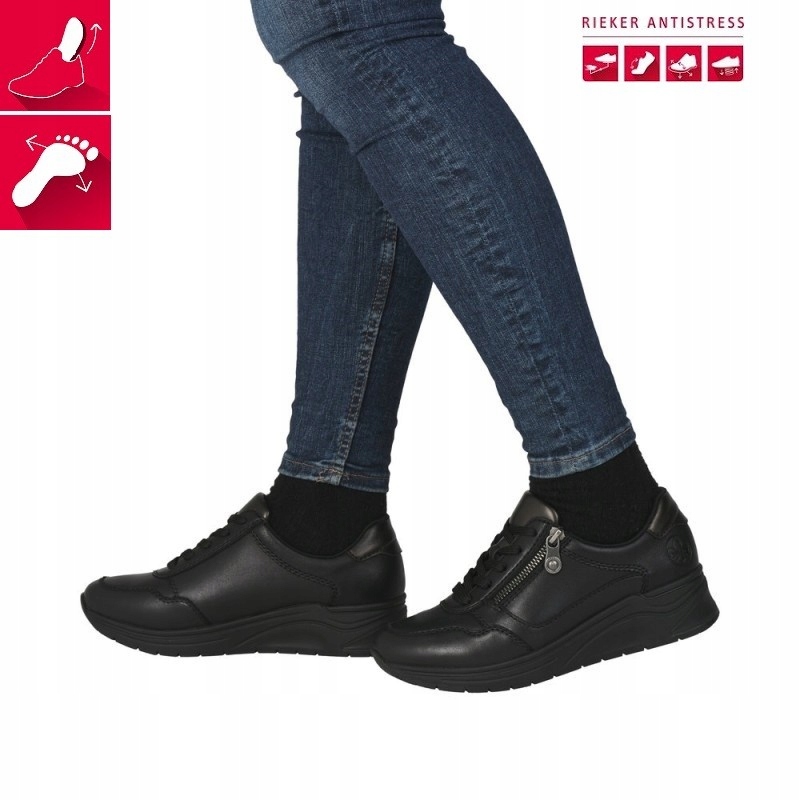 Rieker dámské kožené boty ve sportovním stylu, černé, vel 39