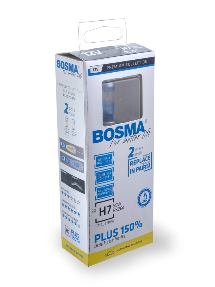 Bosma Żarówki Plus 150% 12V 55W H7 PX26d