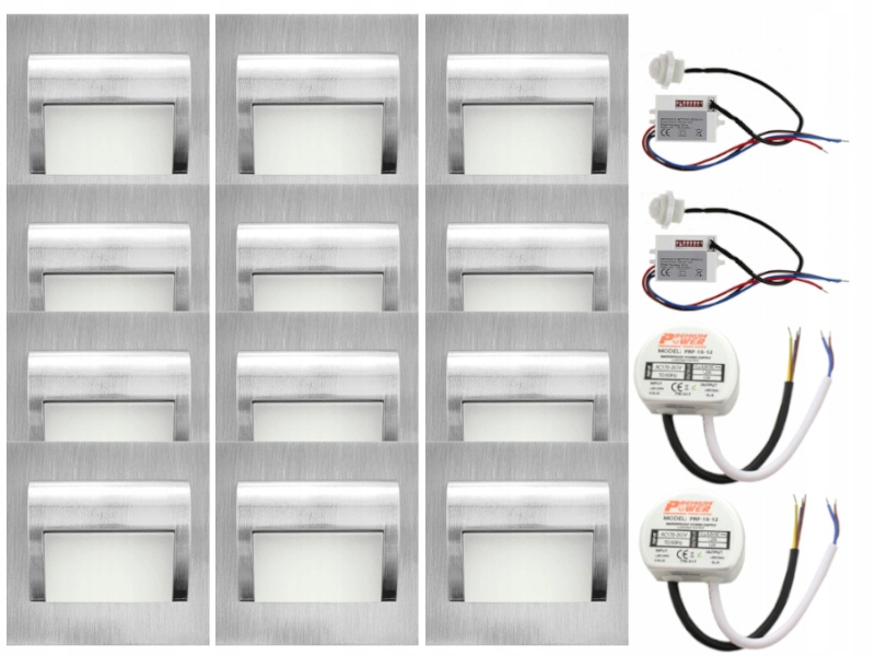 Sada Led schodišťové lampy 12x napájecí adaptér detektor
