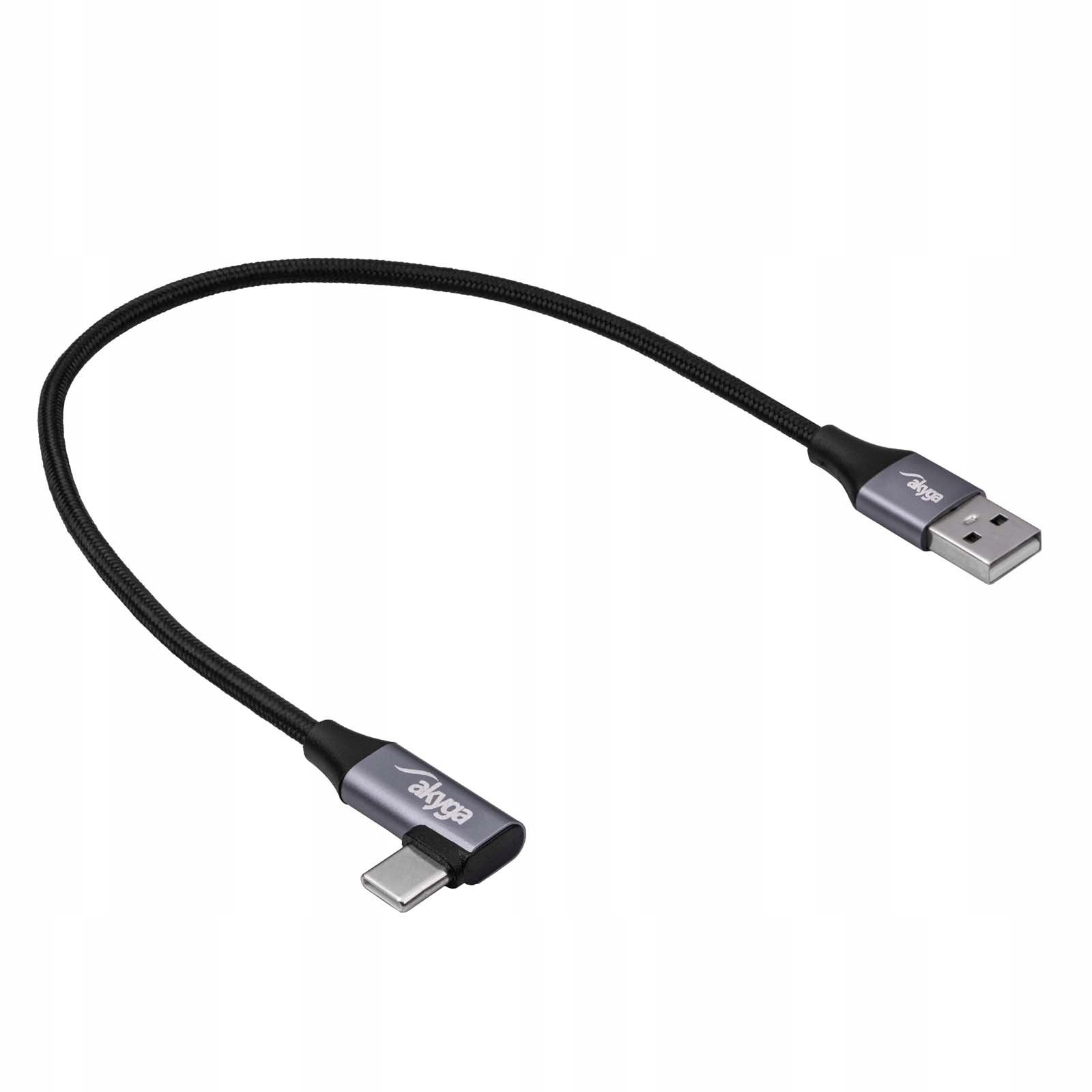 Kabel kątowy Usb-c Usb-a Akyga Szybkie Ładowanie 60W krótki 30 cm Łódź