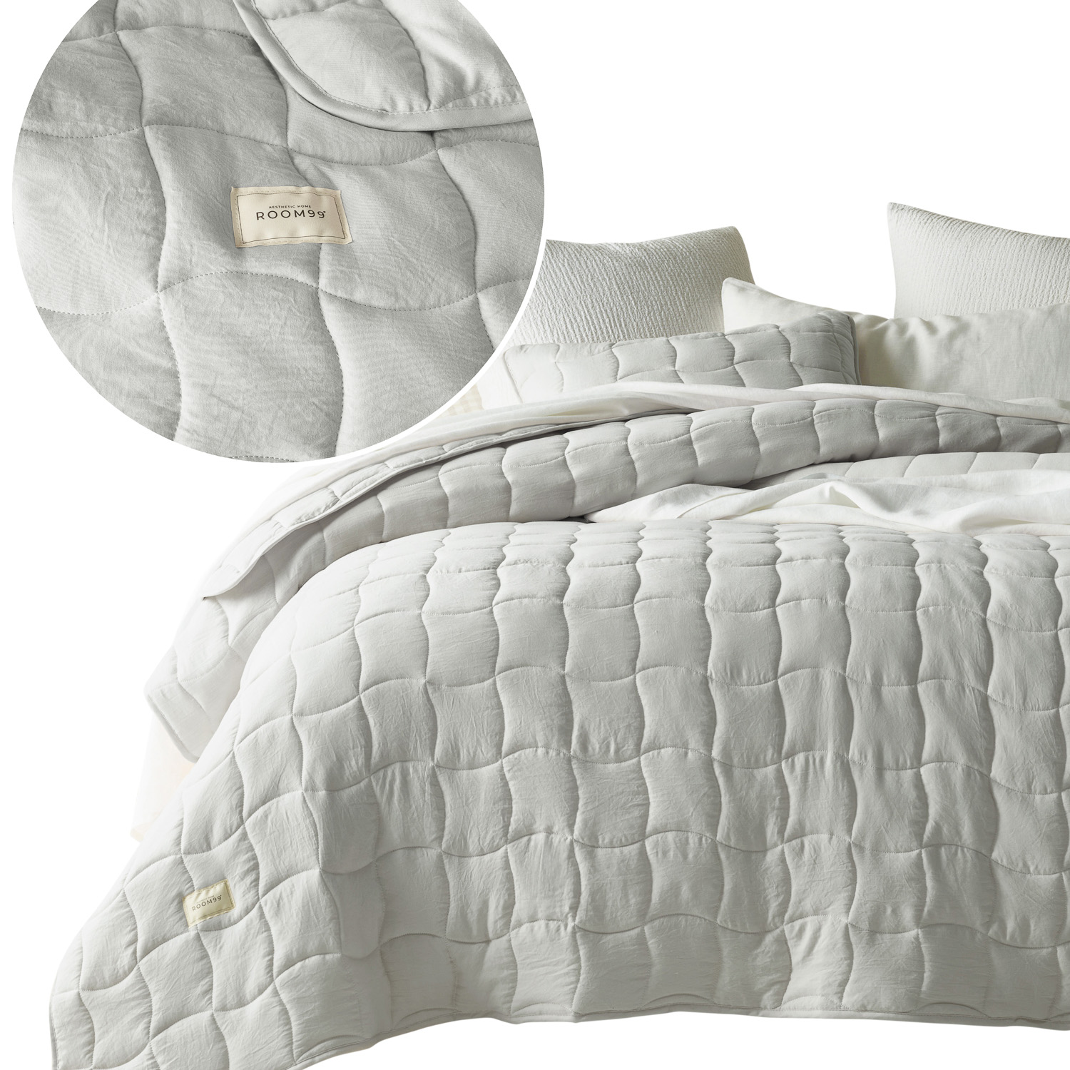 ROOM99 Přehoz na postel 240x260 na pohovku šedý světlý prošívaný Marshmallow
