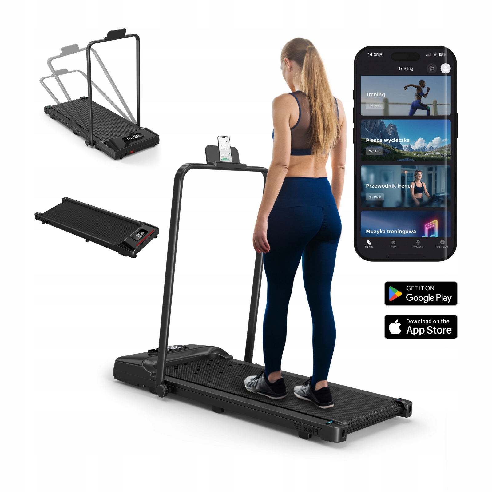 Onmax Bieżnia domowa Flex, składana, aplikacja Pl, 0-10km/h, walking pad