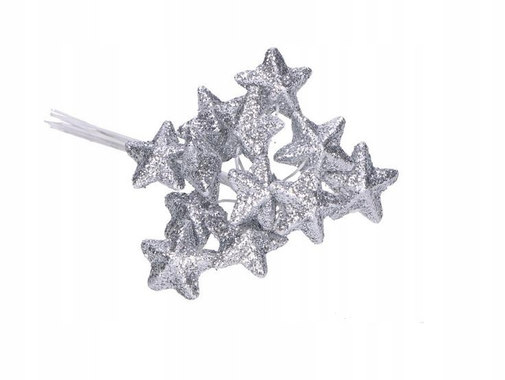 GWIAZDKI GWIAZDA NA DRUCIKU 12 szt BROKAT SREBRNY