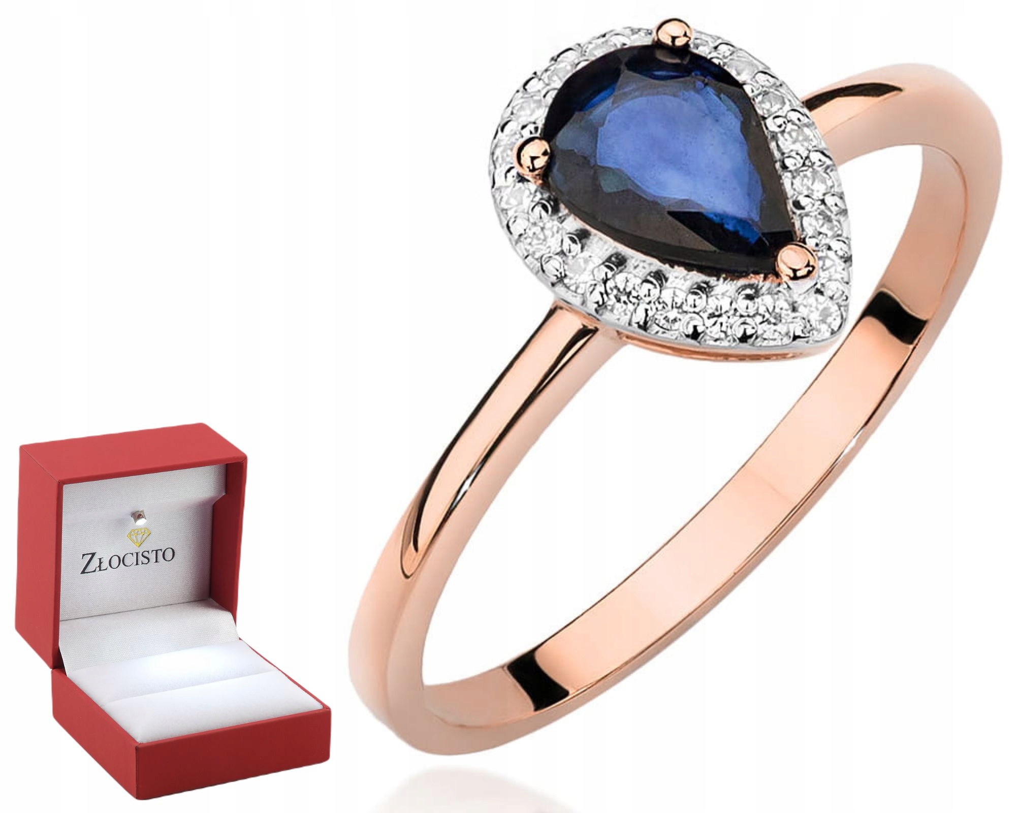 Zlatý Prstýnek z růžového zlata se safírem 585