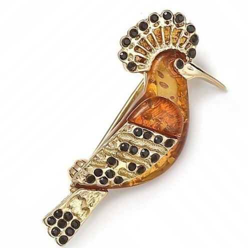 Zlatá Brož Pták Dudek Jantar Stříbro Pozlacená