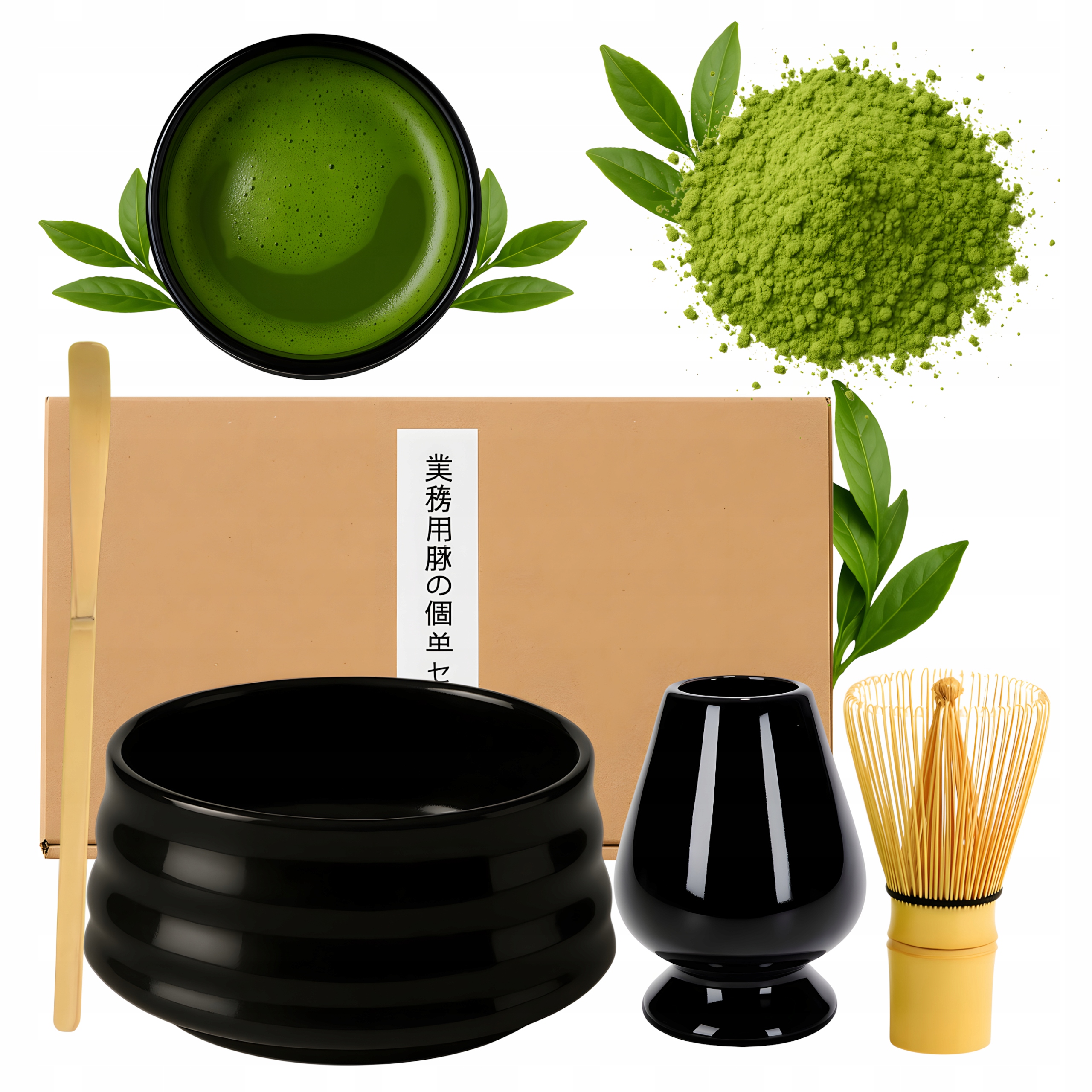 Levně Akcesoria pro výrobu Matchy, sada pro Matcha s keramickou miskou černá