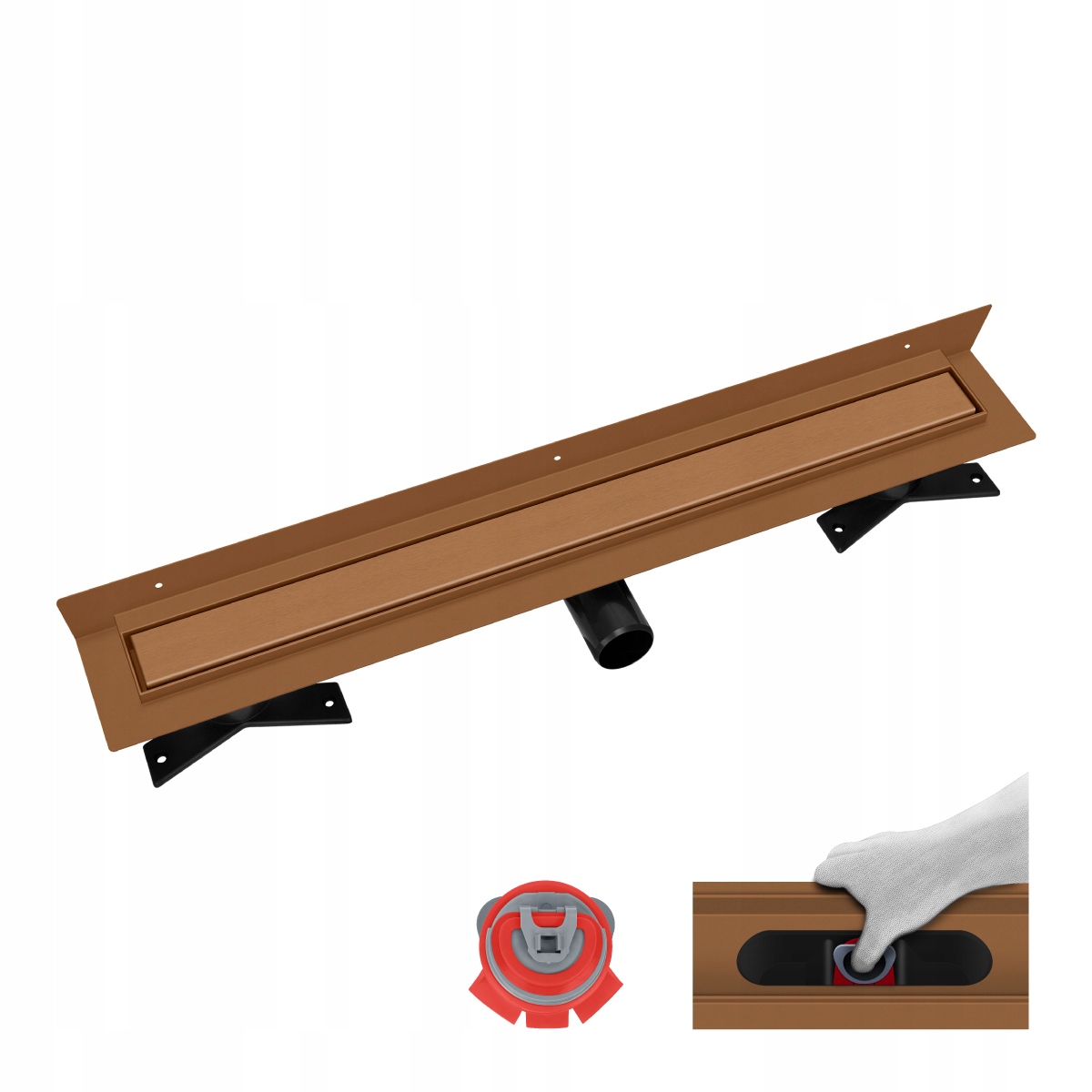 Měděný nástěnný odtok Vogi Premium Duo 100 cm Pvd se suchým sifonem