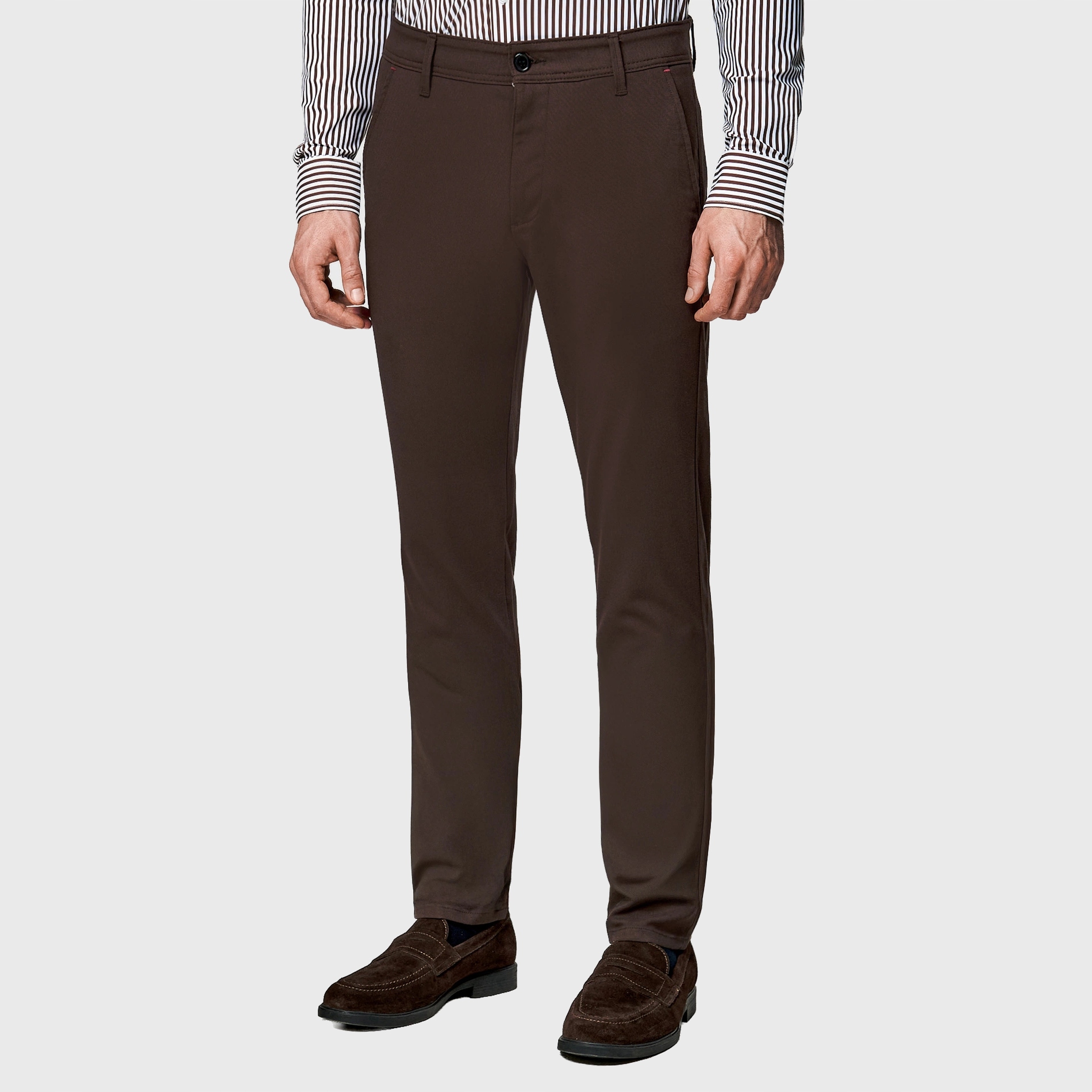 Hnědé pánské chino kalhoty Slim Fit Pako Lorente vel L30 W40