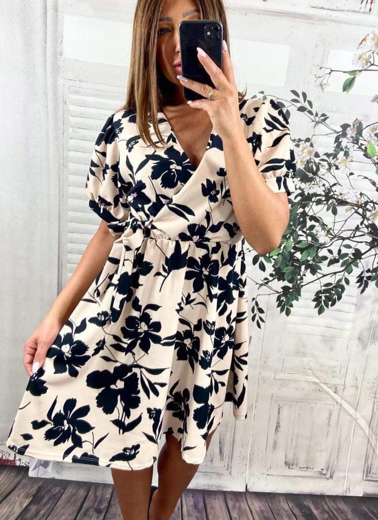 V768 NOWA KOLEKCJA SUKIENKA KOPERTOWA WIĄZANA WE WZORY 1 r. 44 (2XL) Marka Genesy