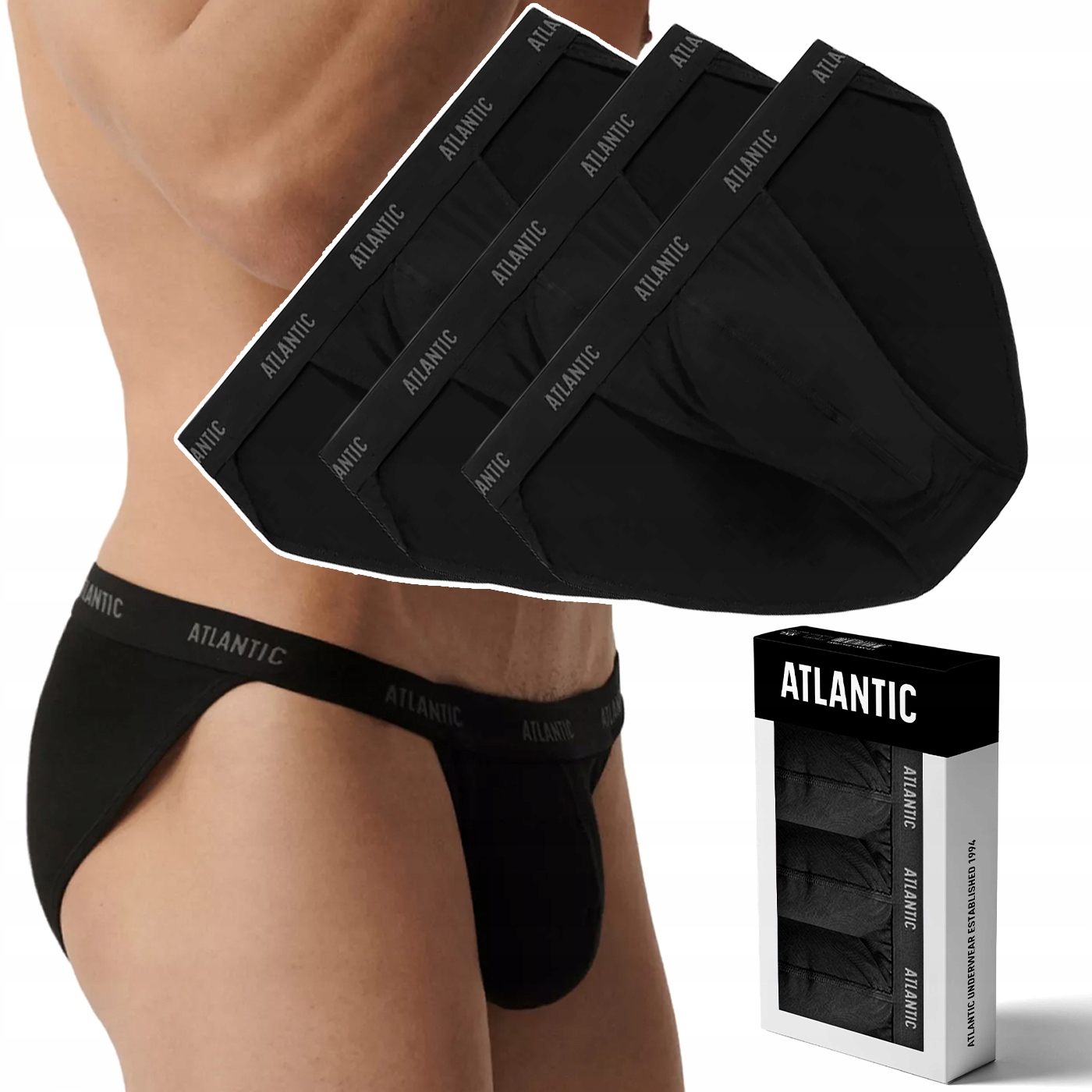 Pánské slipy Tanga 3 Páry slipy bavlněné Atlantic 3BMP-1582 L