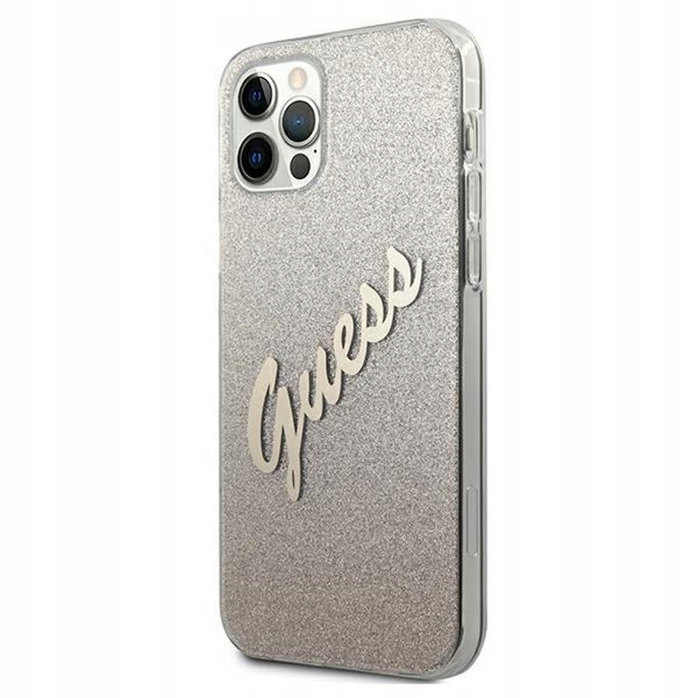 Etui Guess Glitter Gradient Script na iPhone 12 Pro Max złote Guess