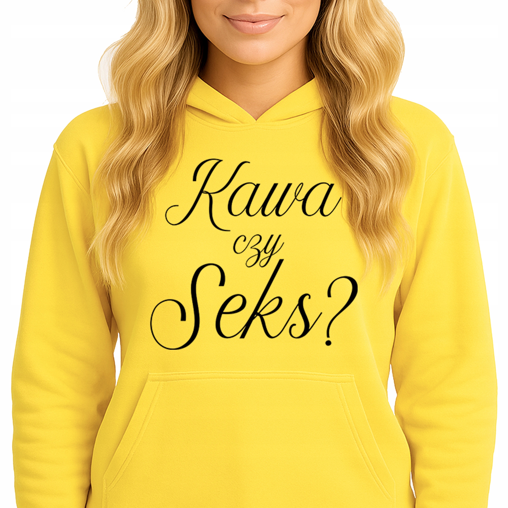 Mikina S Kapucí Žlutá bavlněná mikina Módní Youth Káva nebo Sex? Vel S