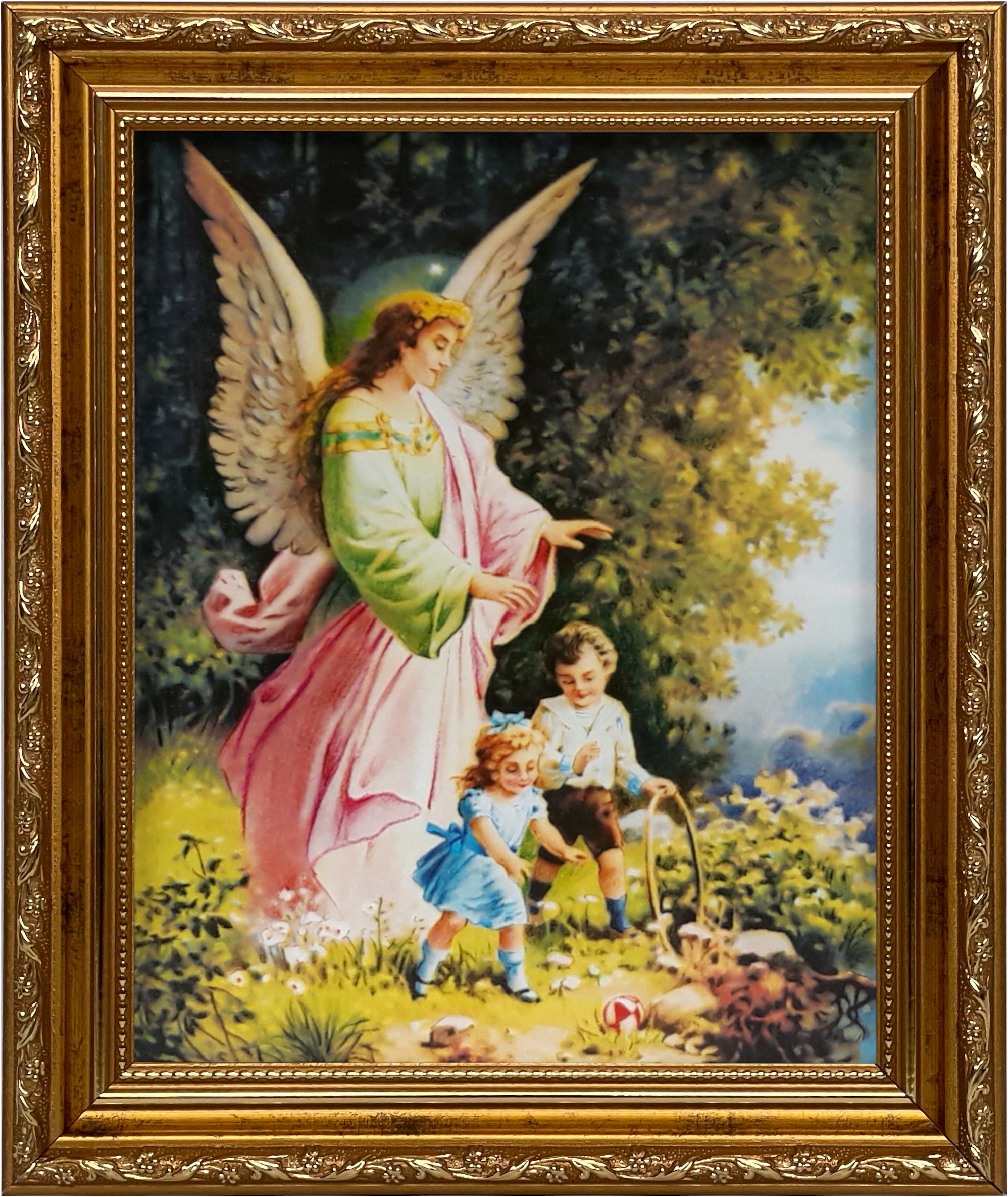 

Obraz 31x26 Anioł Stróż Aniołek Złota Rama Komunia