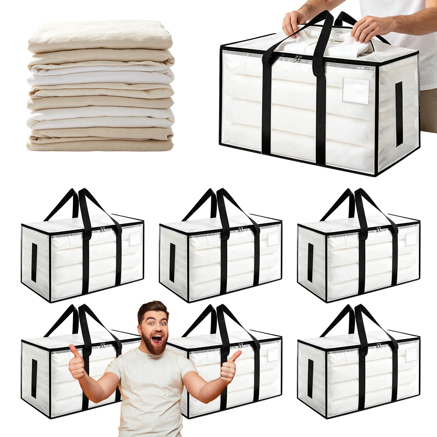 Tašky Na Stěhování 6 Kusů 90L 69X38X35.5 CM S Průhledným Okénkem