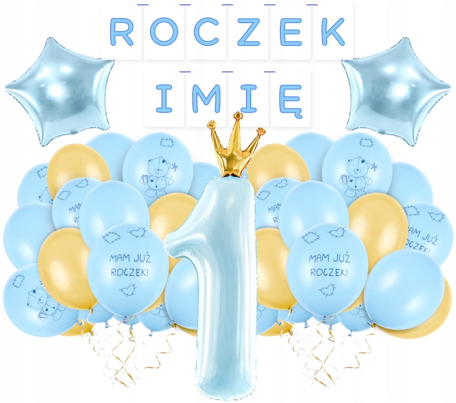 Zestaw dekoracji Balony Roczek 1 Urodziny