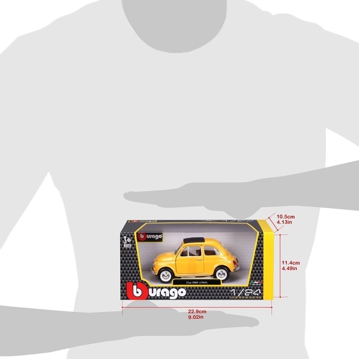 Fiat 500F (1965) 1:24 model Bburago 18-22098 żółty Szerokość produktu 6.5 cm