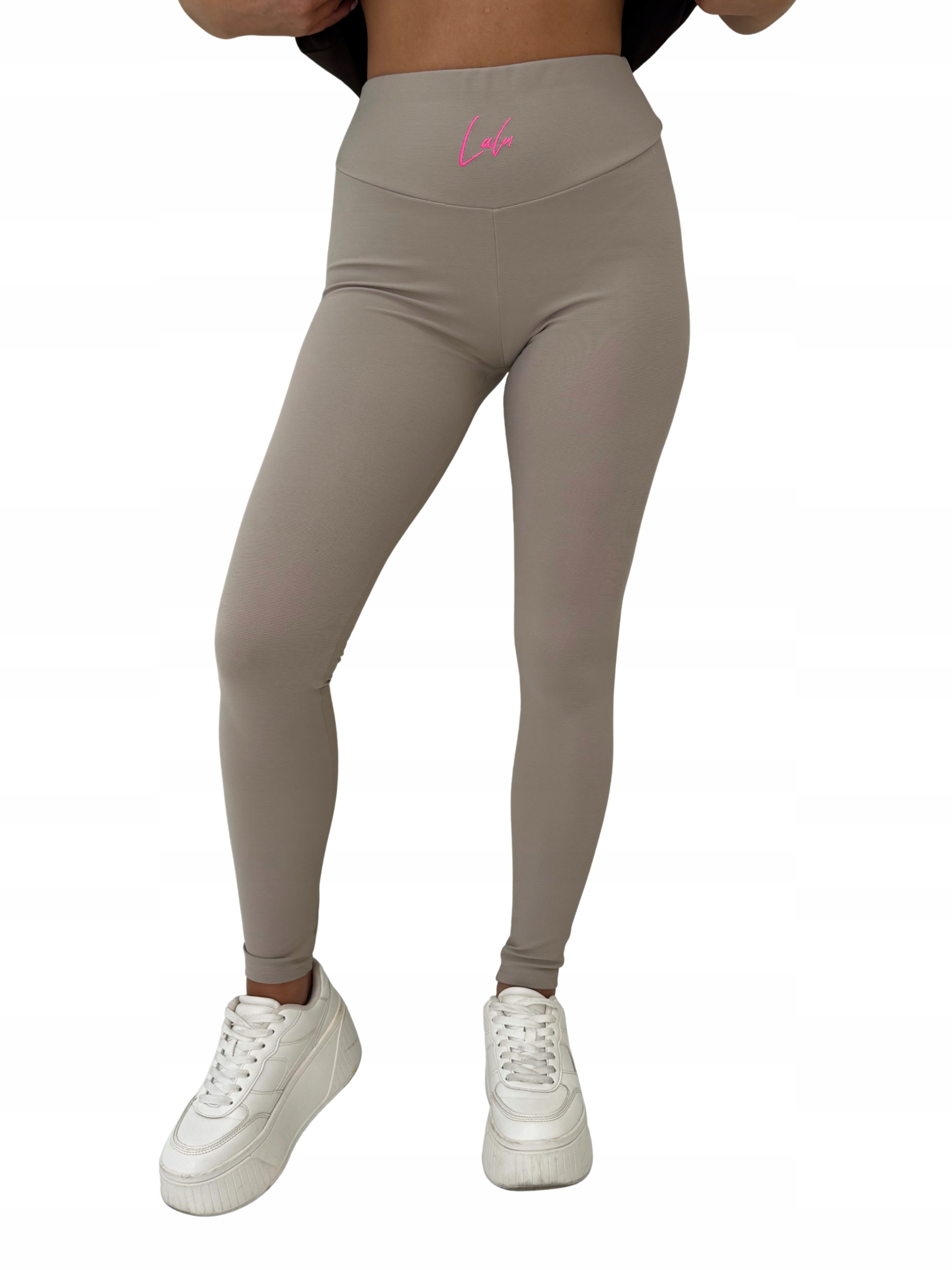 Bezešvé modelovací legíny s žebrováním a vysokým pasem LaLu béžové S/m