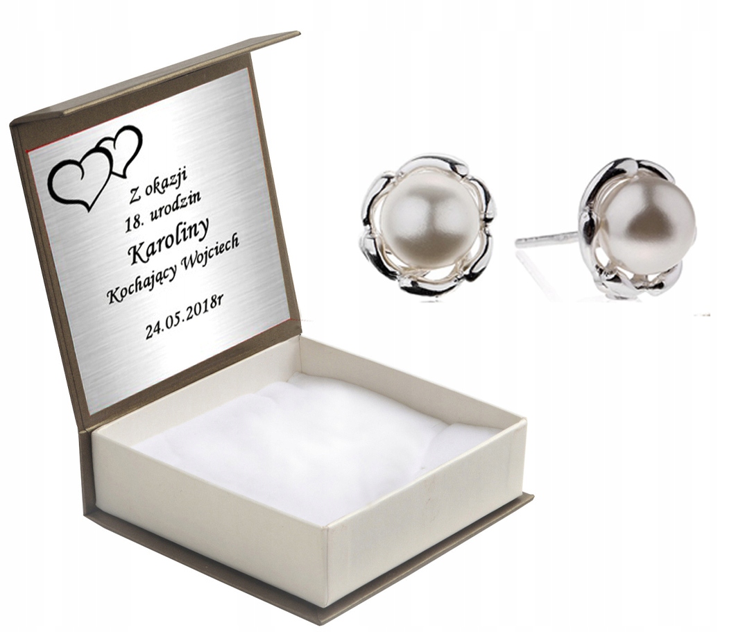 

Kolczyki Srebrne Z Perełkami Na Prezent + Grawer