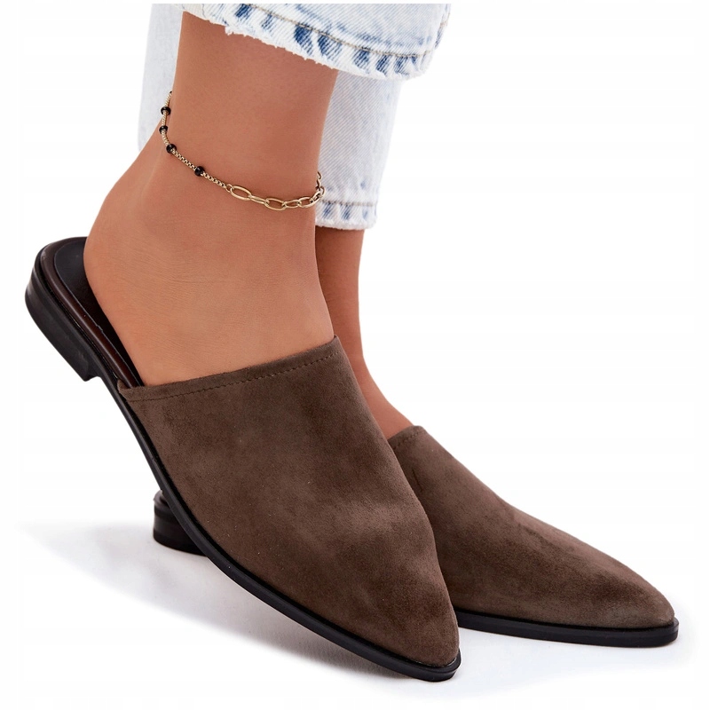 Nazouváky Mule Semiš Ploché Zakryté Prsty D&a JC61-1004 Khaki 39