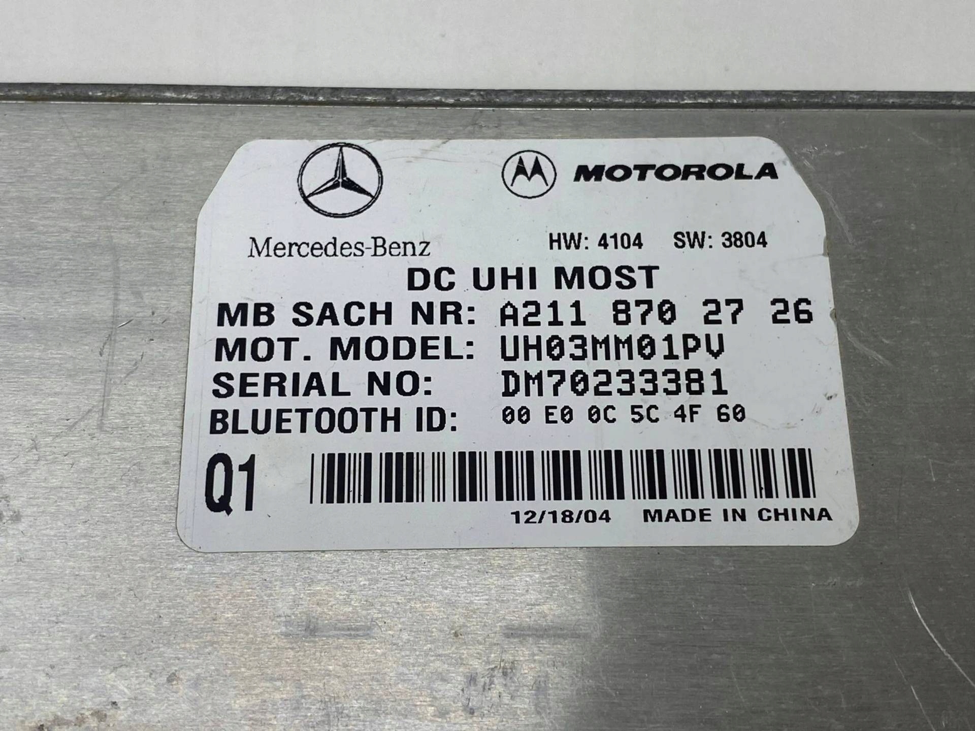 control unit Bluetooth Mercedes-Benz CLK W209 C209 2005 A2118702726