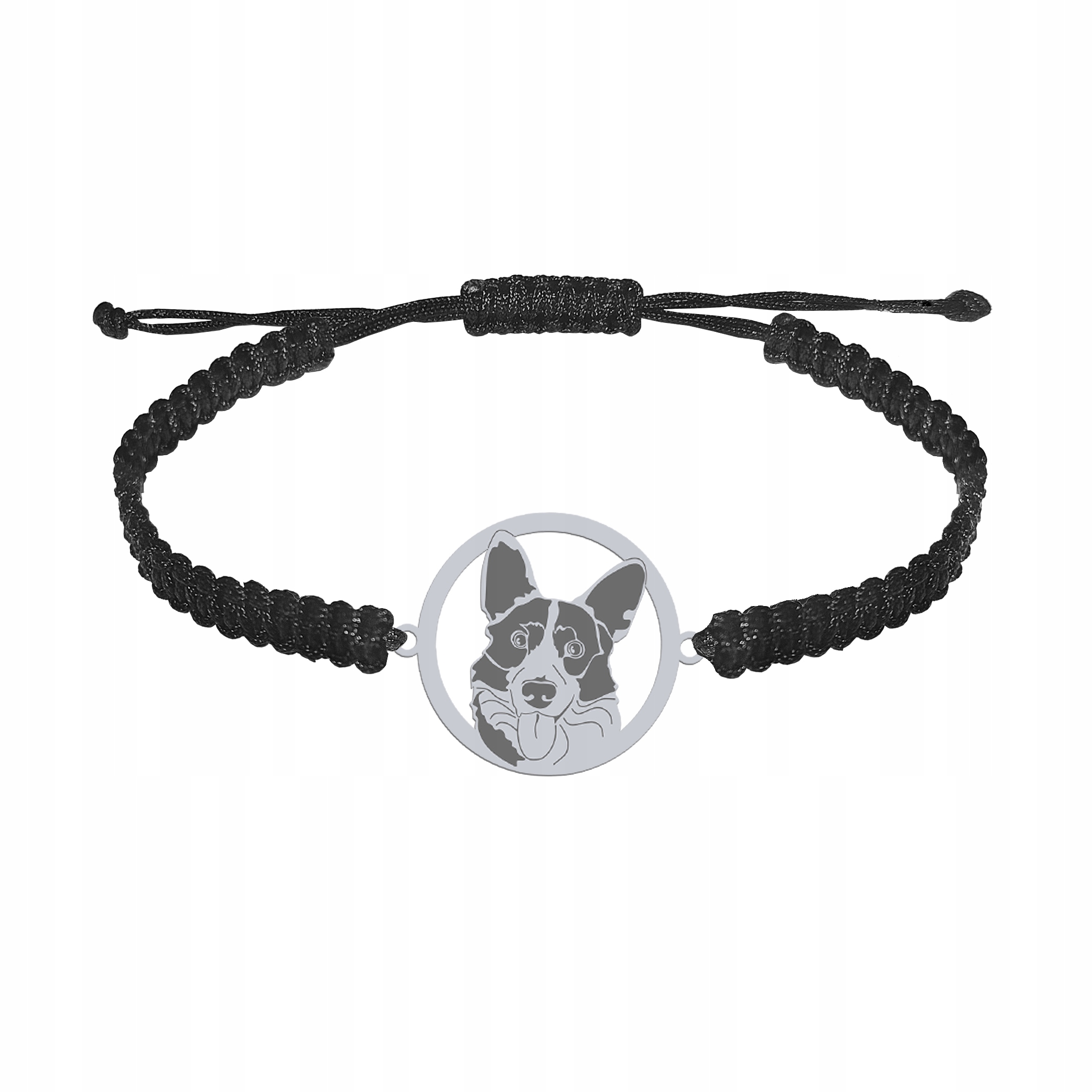 Stříbrný náramek s psem Welsh Corgi Cardigan 925 Makramé Gravírování Bonus