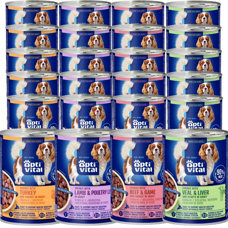 Vlhké Krmivo Pro Psy MIX Chutí V Omáčce Plechovka 24X415G Optivital Bez Obilovin