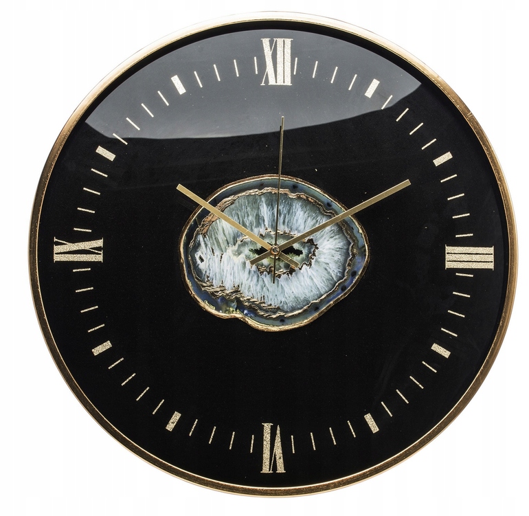 Sklenený nástenný hodinový strojček čierny zlatý glamour veľký, netradičný, štýlový