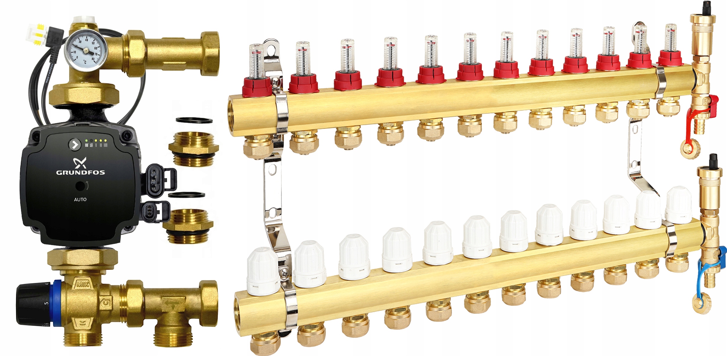 Rozdělovač 12 Okruhů Podlahového Vytápění Pro Podlahové Čerpadlo Grundfos